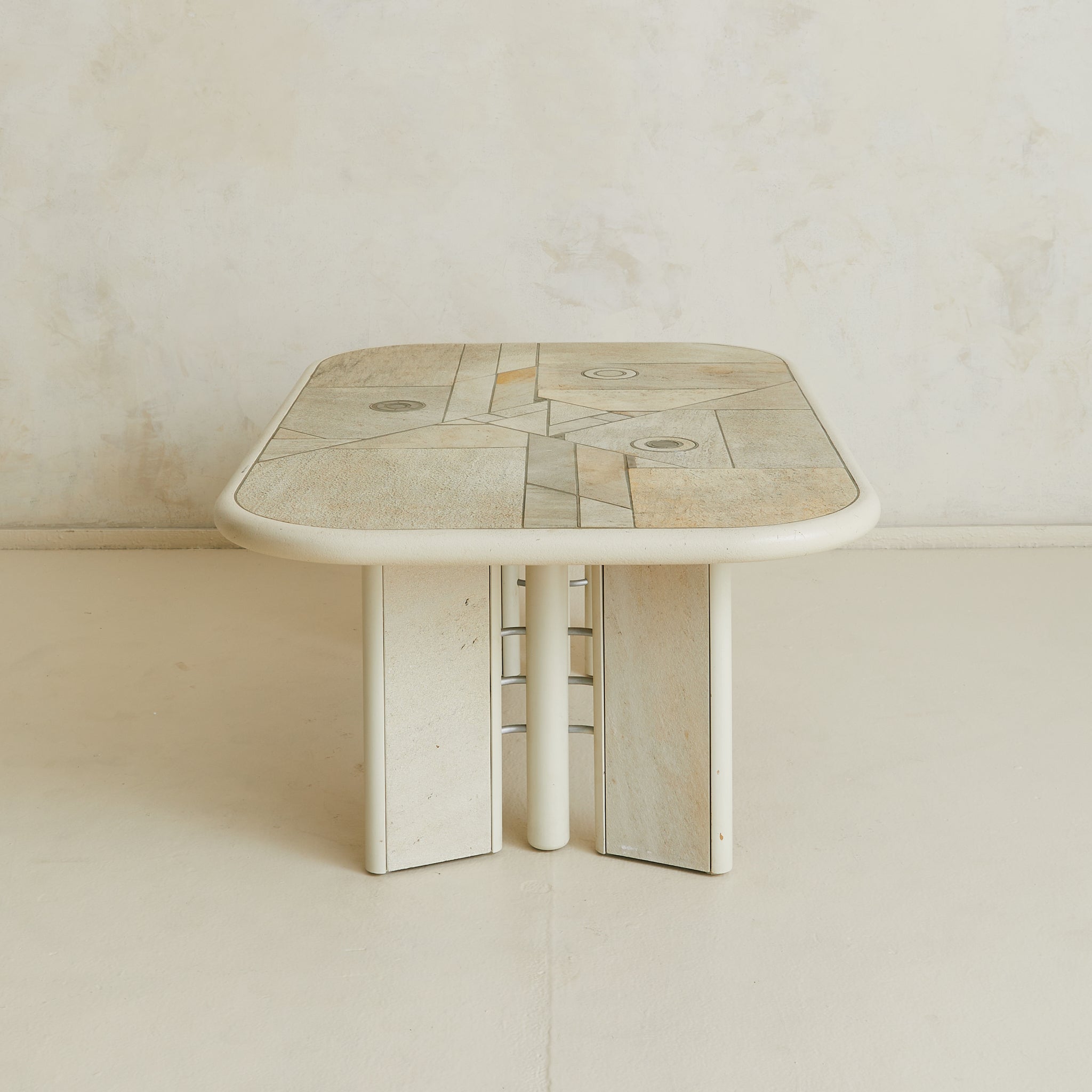 希少 Paul Kingma ポールキンフマ ストーンモザイク コーヒーテーブル Dutch Brutalist Stone + Metal Inlay Coffee Table in the Manner of Paul