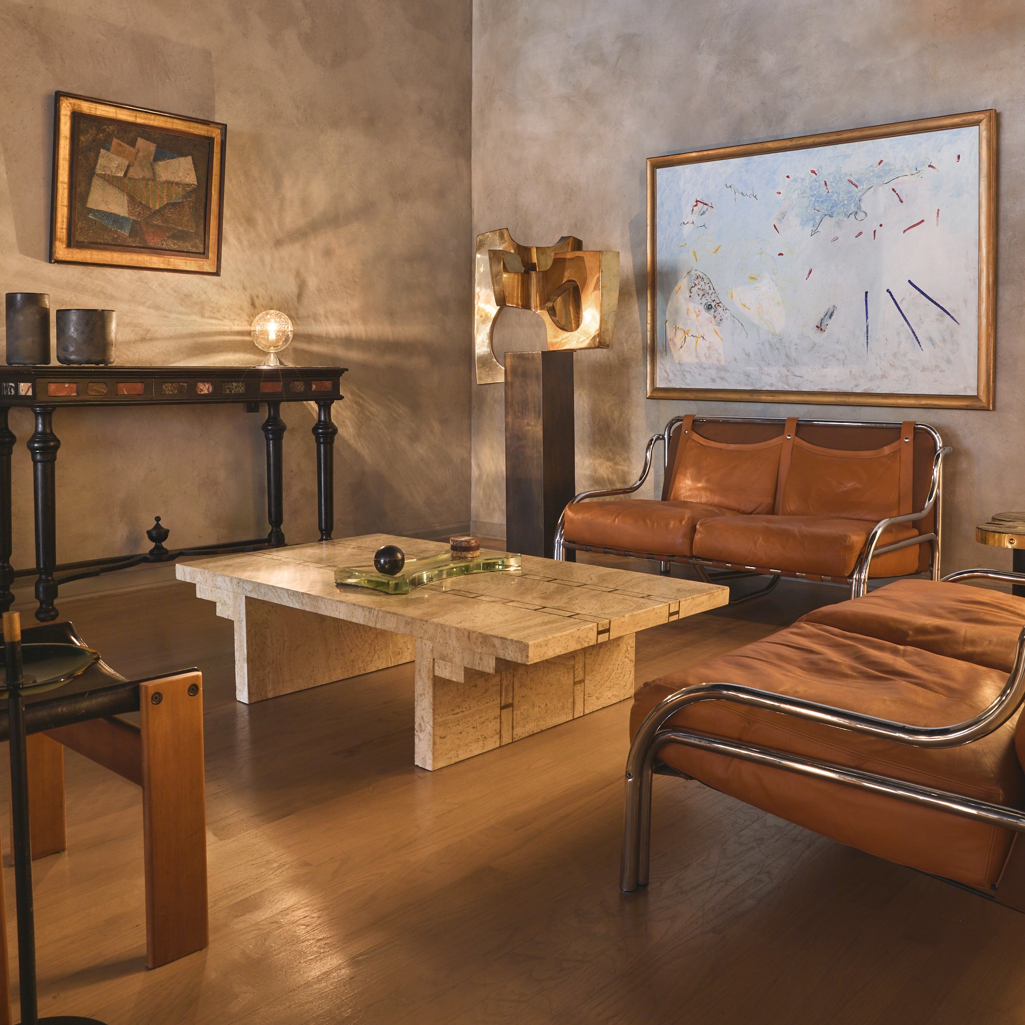 ITALIA　GLAMOUR　イタリアングラムール　32冊 Italian 'Stringa' Cognac Leather + Chrome Loveseat by Gae Aulenti for