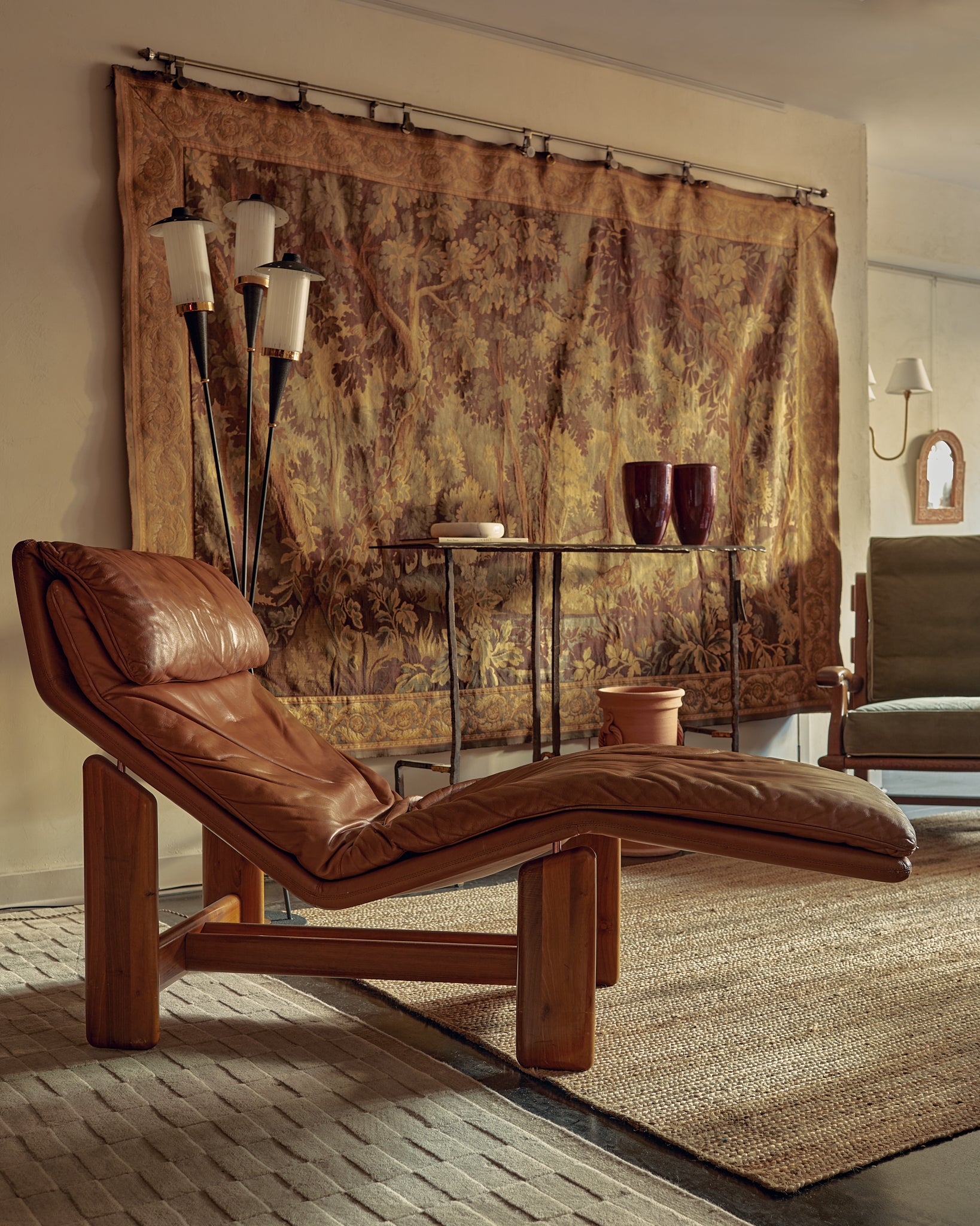 Periplo' Cognac Leather Chaise Lounge by Tarcisio Colzani for Mobil G