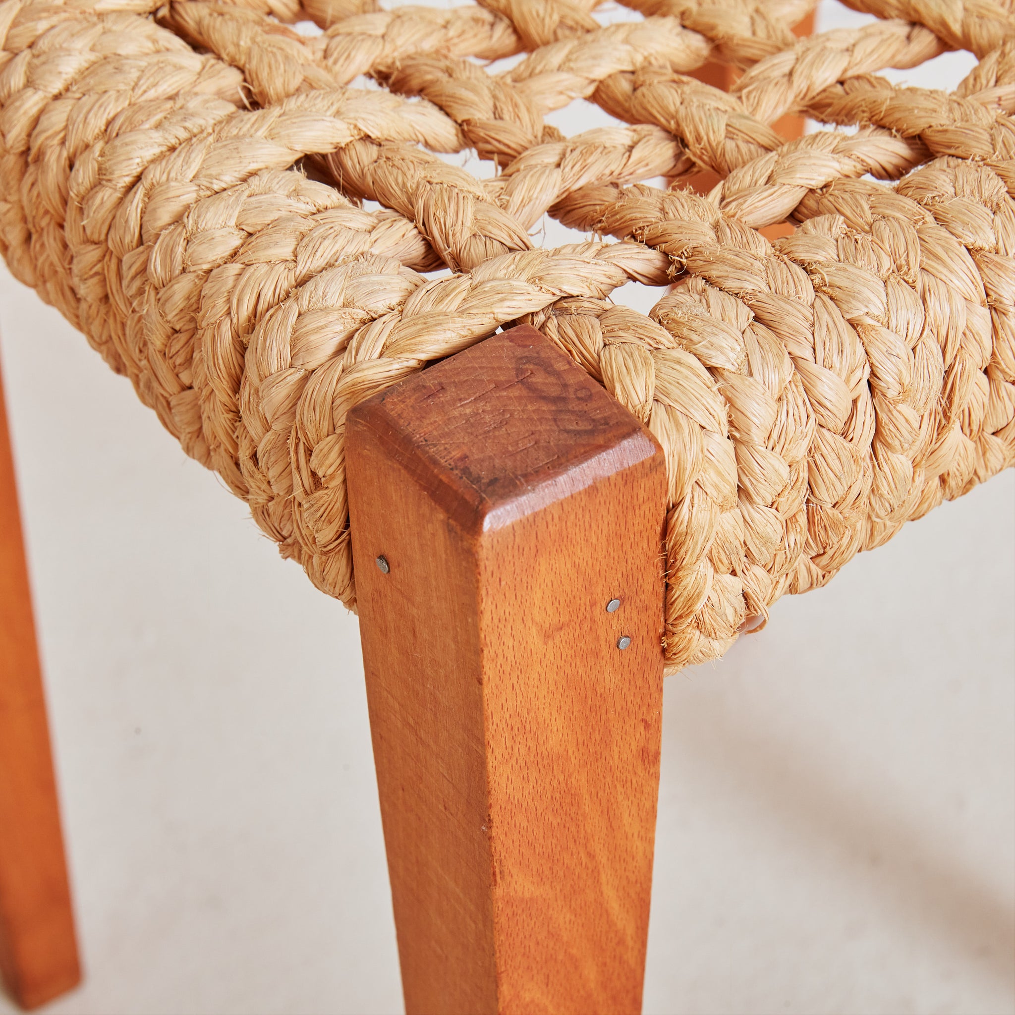 Wood + Woven Rope Low Stool, France 1960s