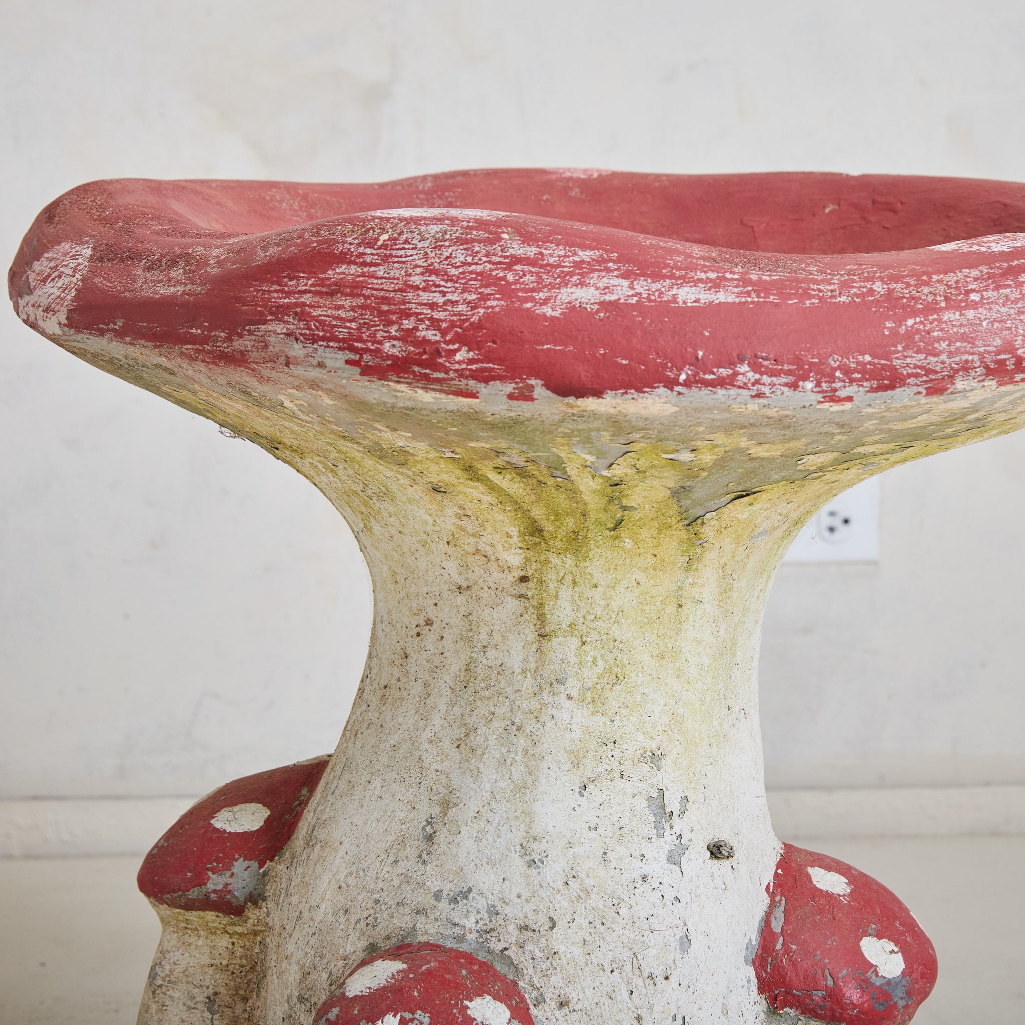 French Red Concrete Mushroom Stool or Garden Sculpture, 1960s