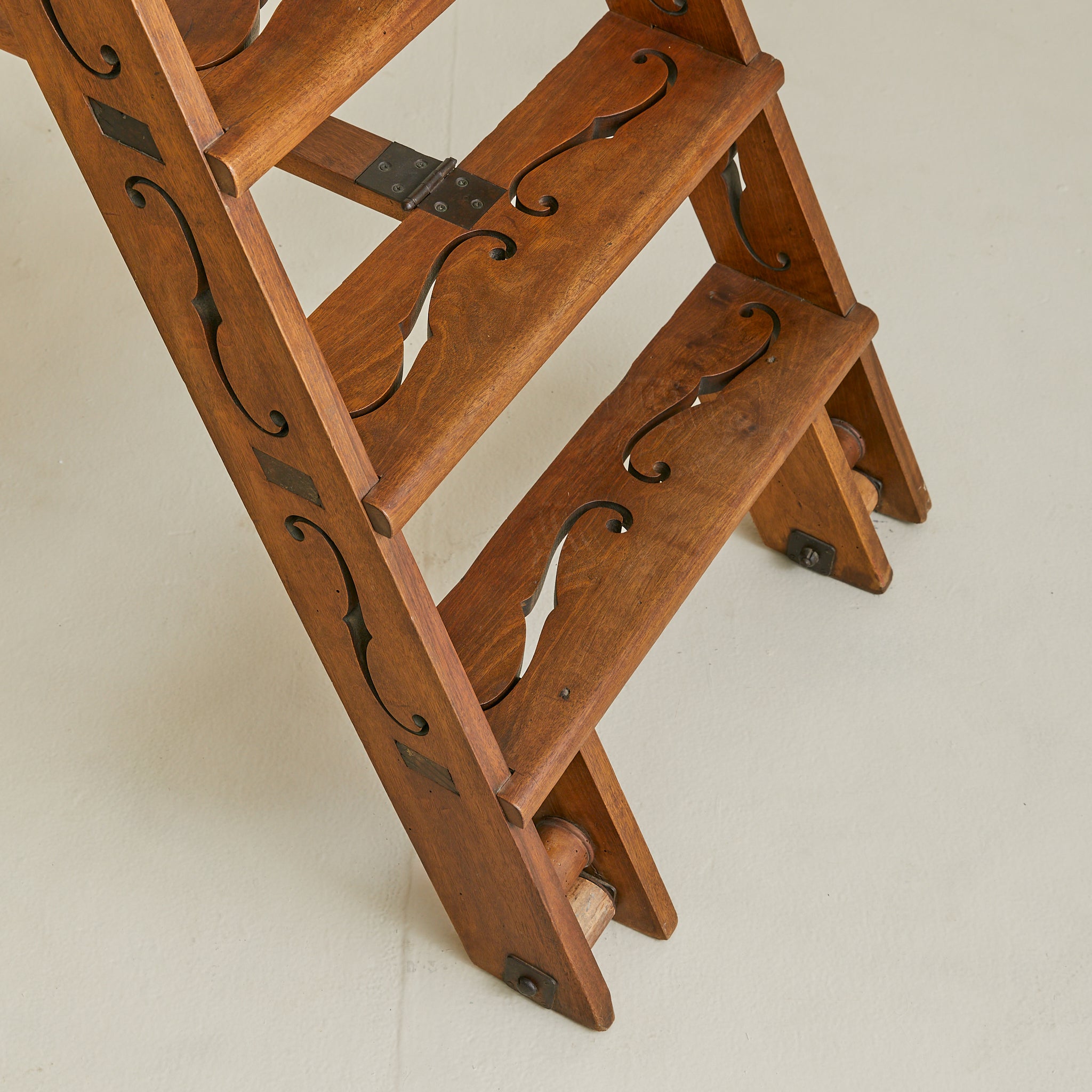 19th Century Italian Walnut Library Ladder