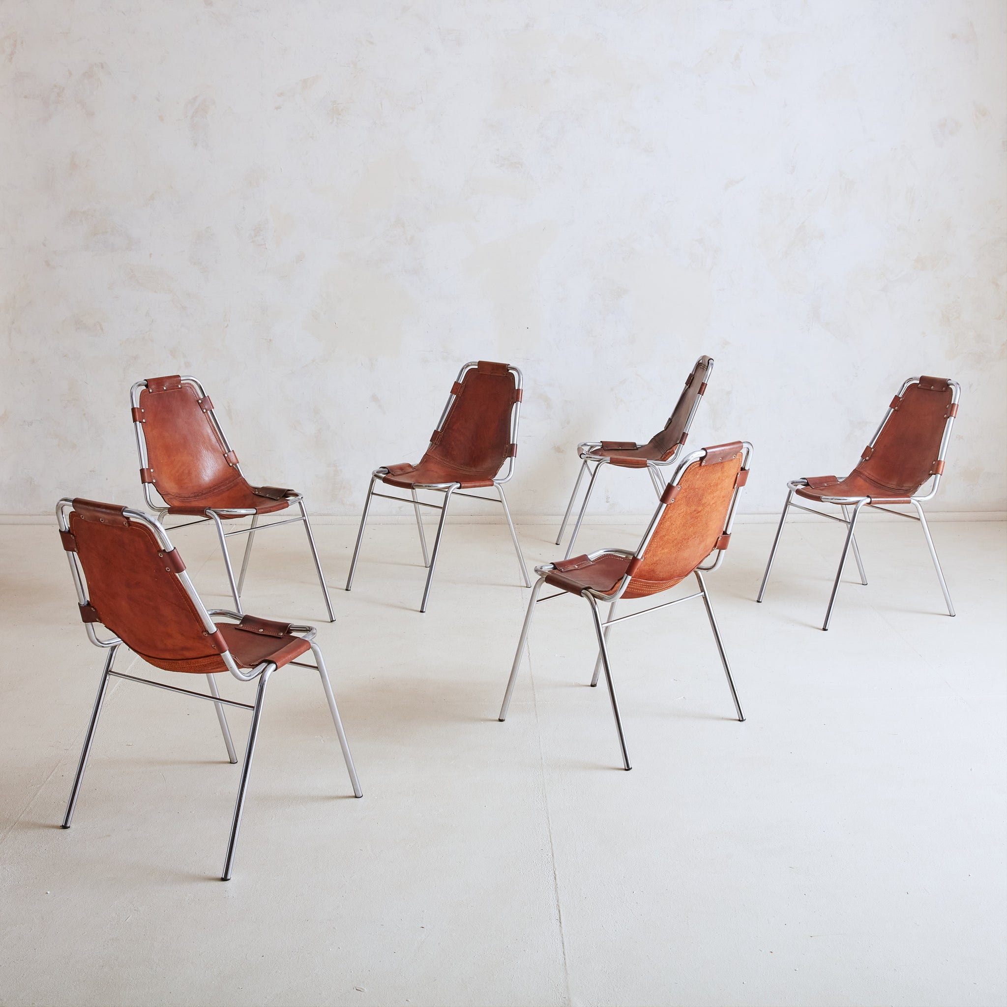 charlotte perriand les arcs chair ビンテージ French Cognac Leather Les Arcs Chair Attributed to Charlotte Perriand,
