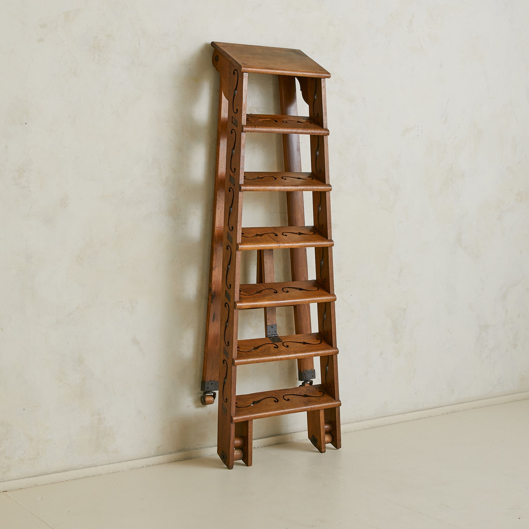 19th Century Italian Walnut Library Ladder