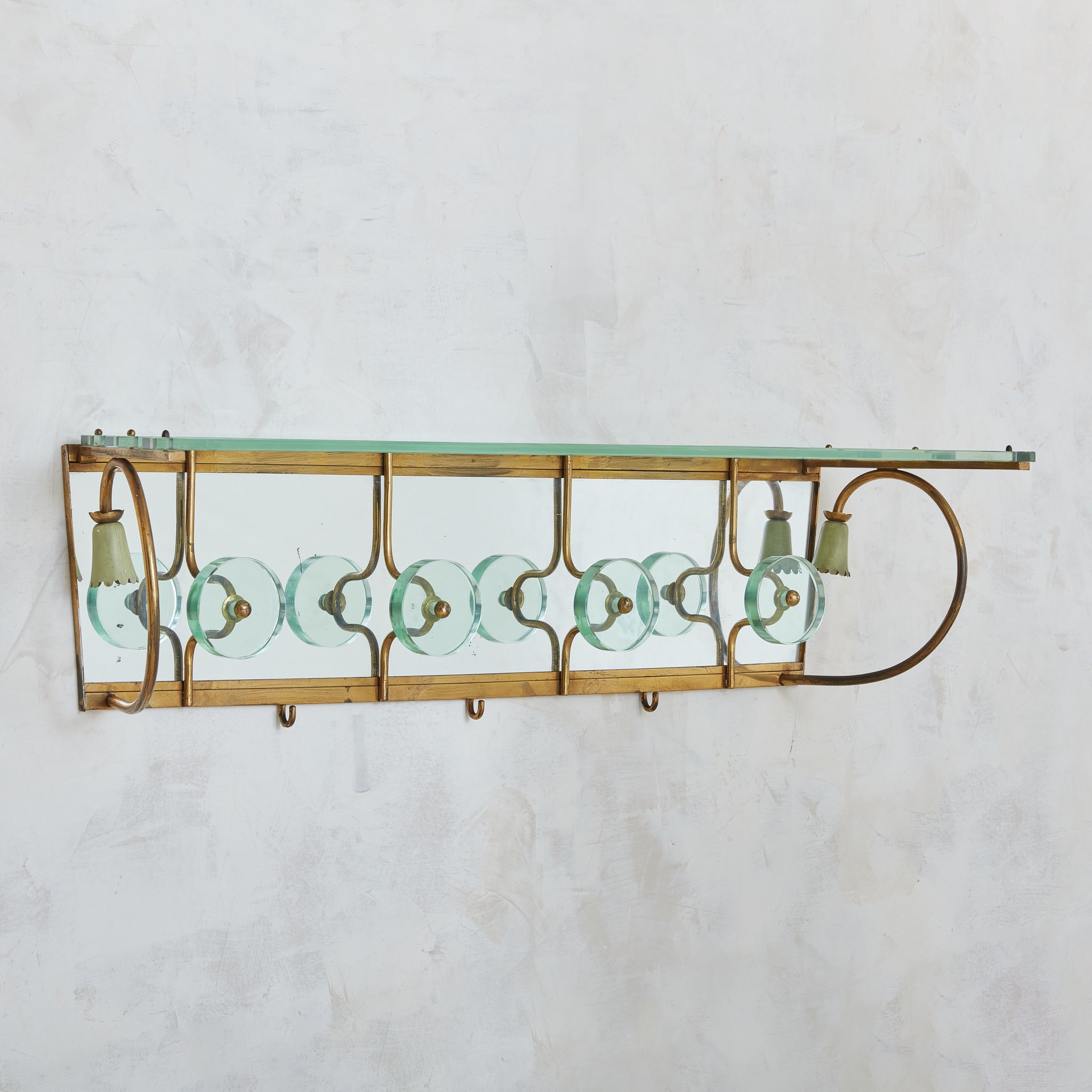 Italian Fontana Arte Style Brass Glass Wall Mounted Coat Rack with T - Main Image