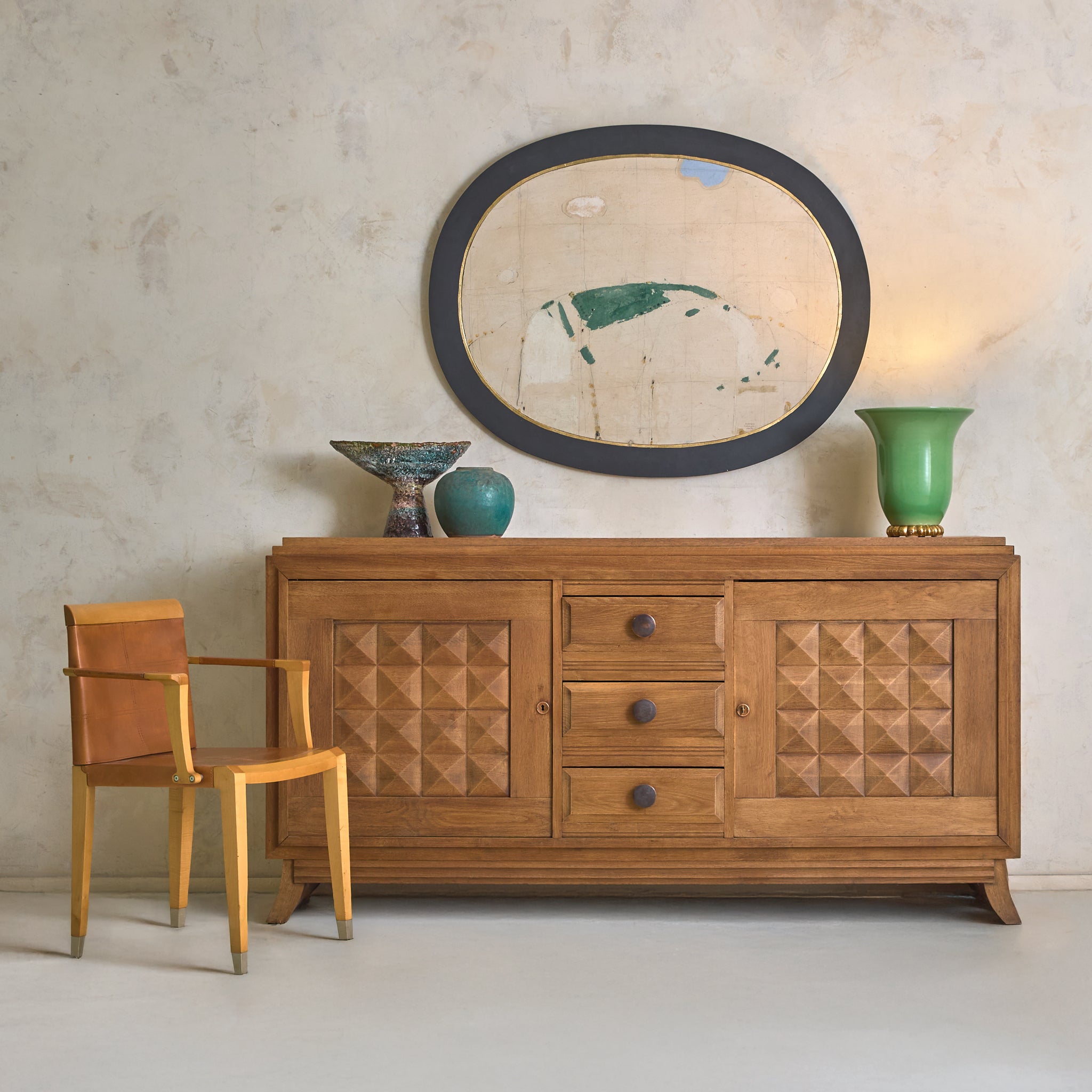 French Art Deco Oak Sideboard Attributed to Charles Dudouyt, 1940s