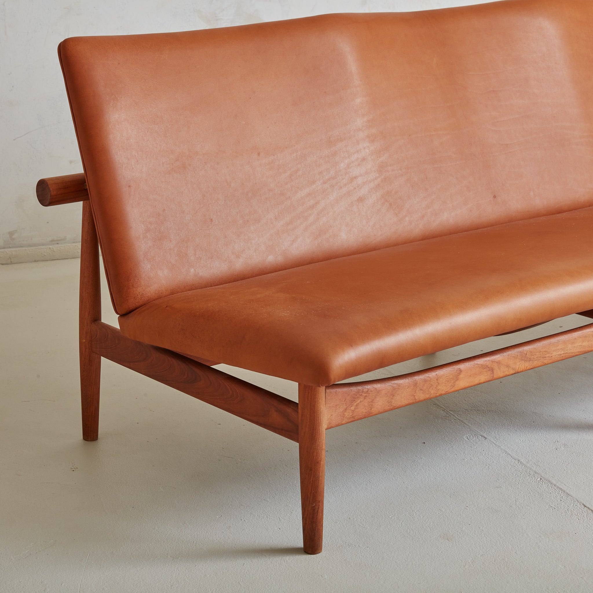 Teak + Cognac Leather 'Japan' Sofa by Finn Juhl for France & Søn, Denm