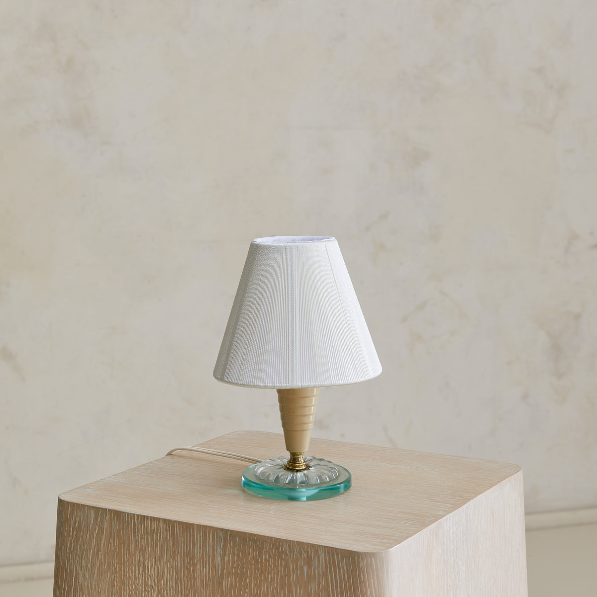 Italian Ivory Lacquered Metal + Glass Table Lamp with String Shade, 19
