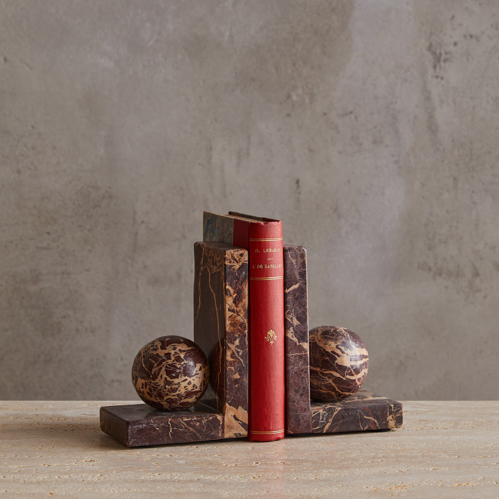 Pair of Maroon Marble Orb Bookends