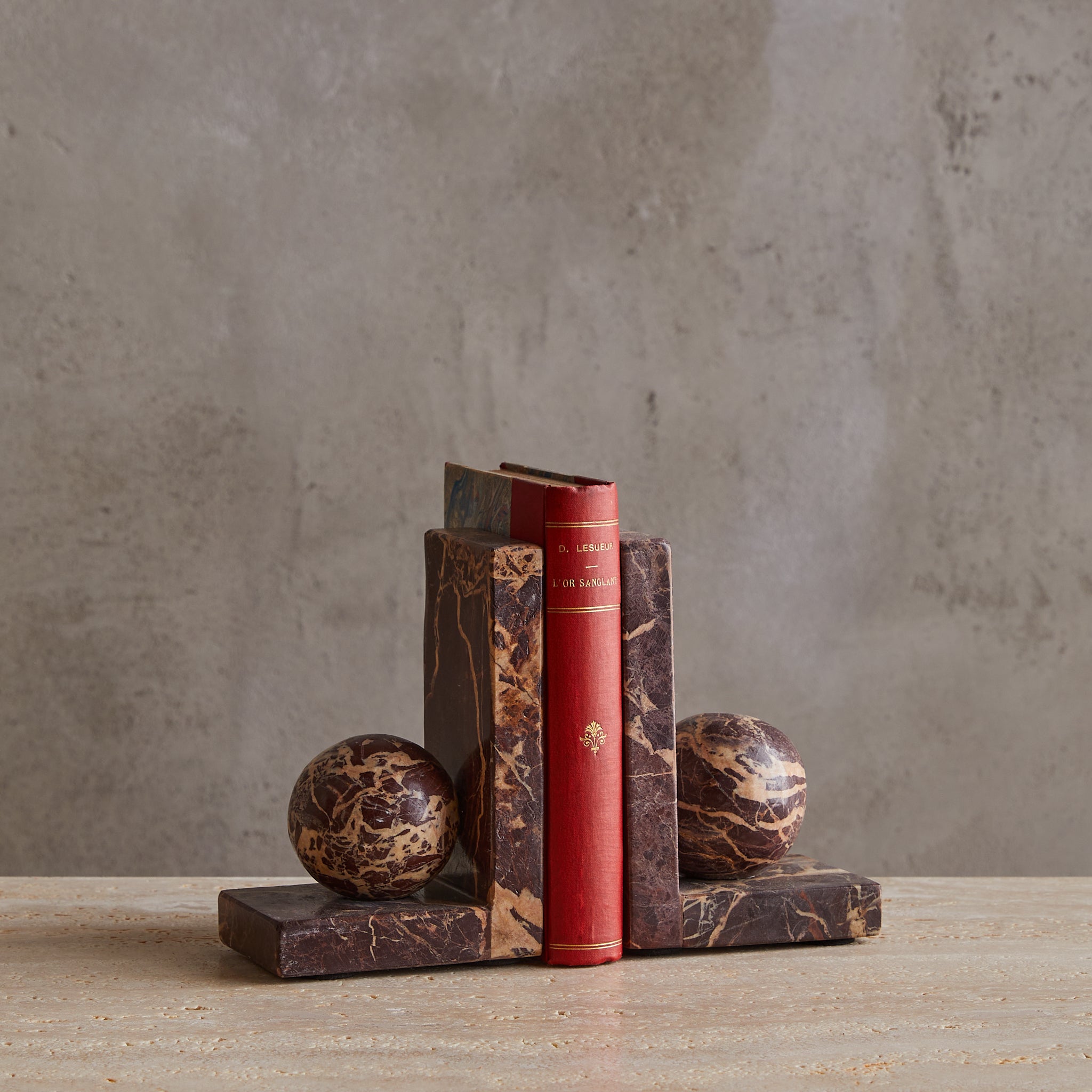 Pair of Maroon Marble Orb Bookends