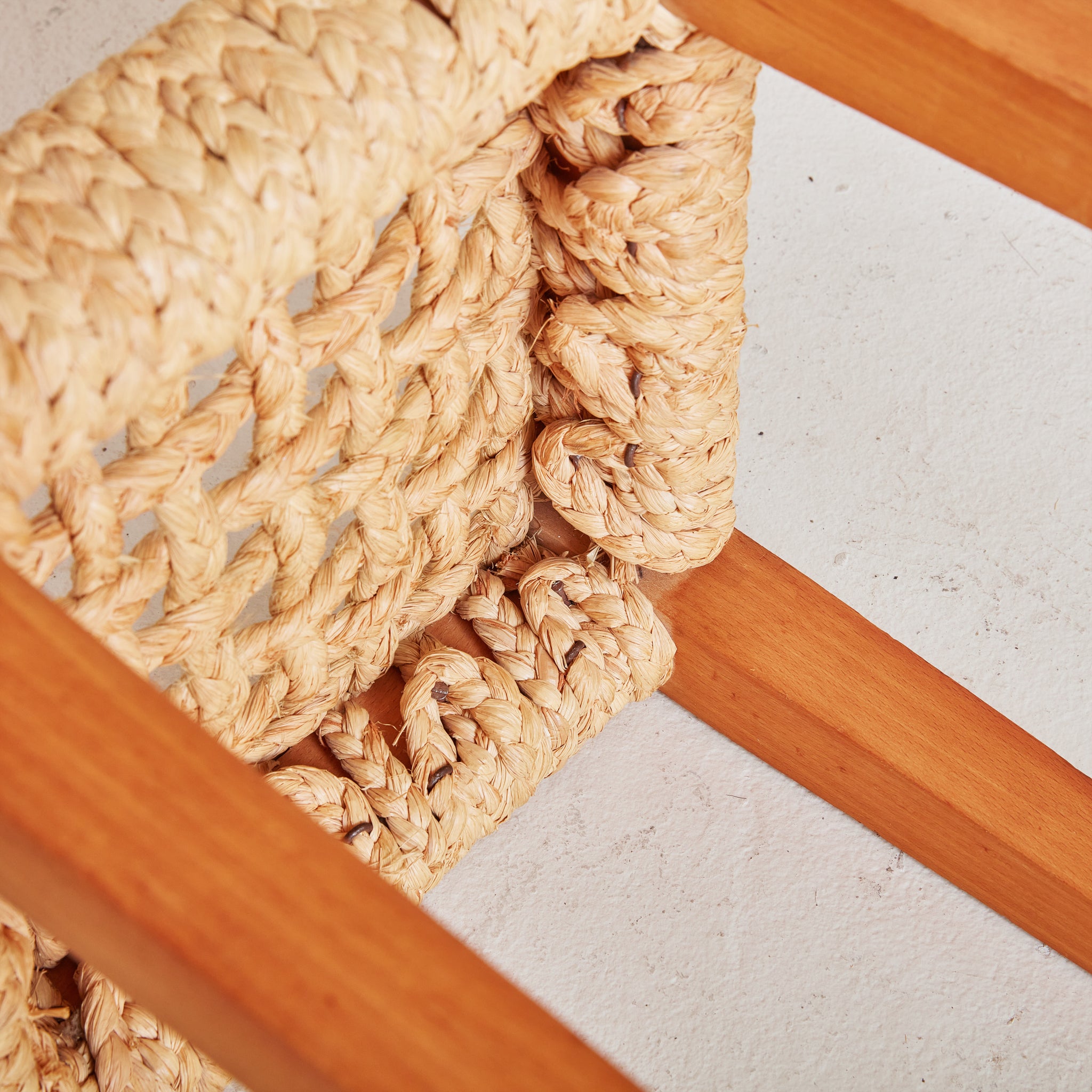 Wood + Woven Rope Low Stool, France 1960s