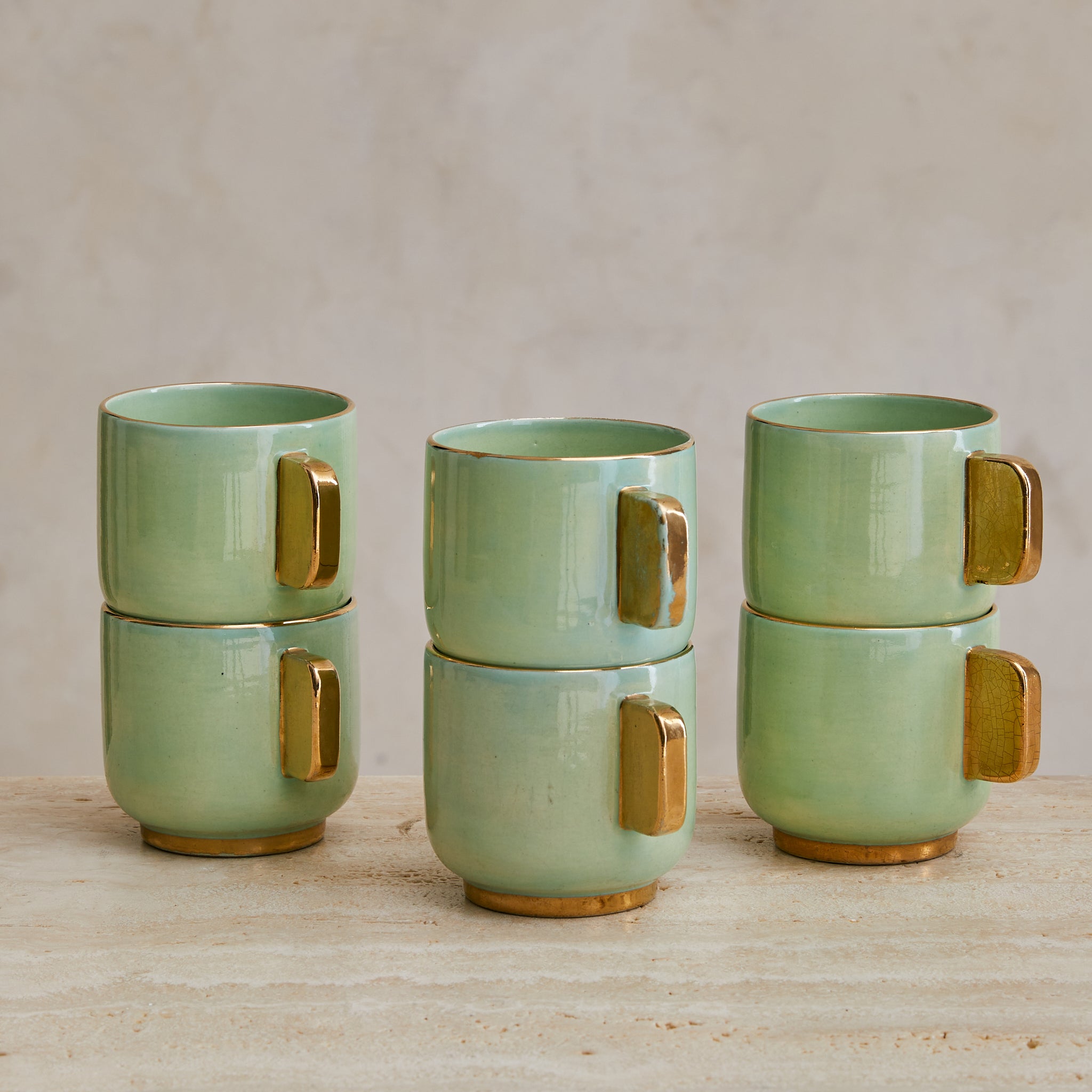 Art Deco Mint Green Porcelain Tea + Coffee Set by ROBJ Paris, 1930s