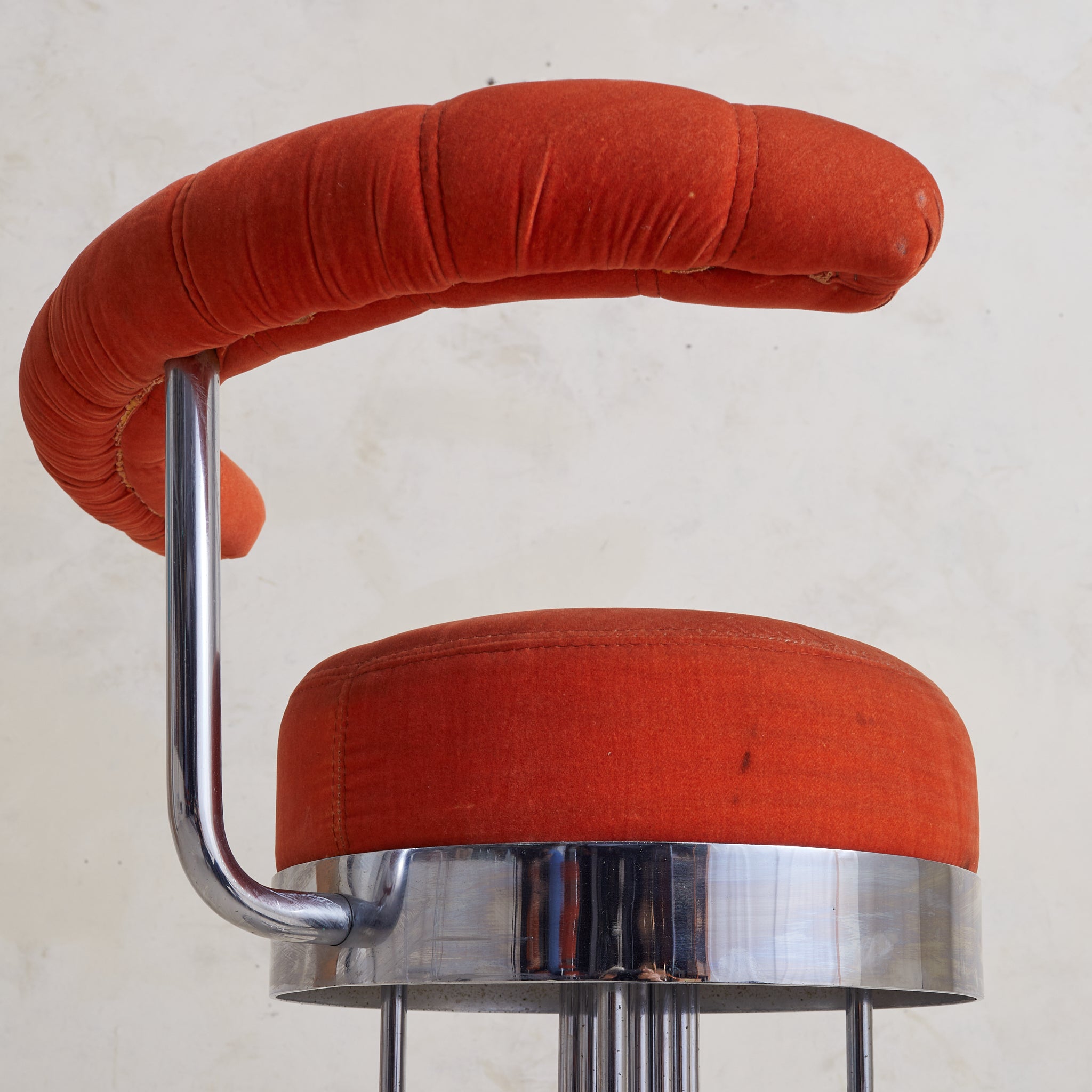 Italian Chrome Bar Stool in Original Burnt Orange Upholstery Attribute