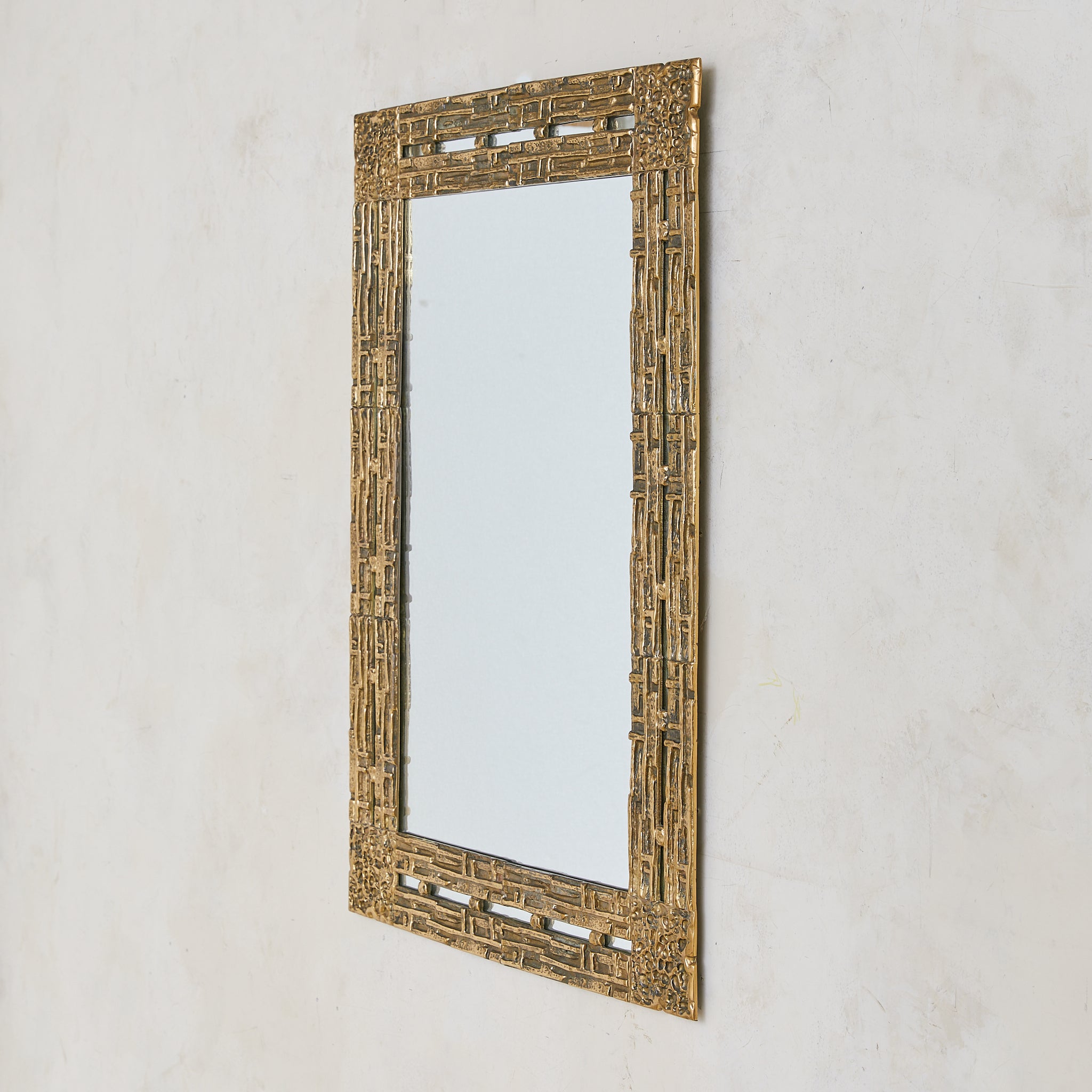 Italian Brutalist Bronze Wall Mirror by Luciano Frigerio, 1970s