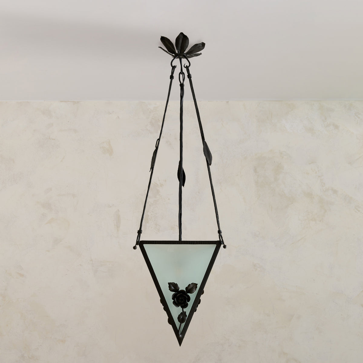 French Iron Triangular Lantern Pendant, 1920s