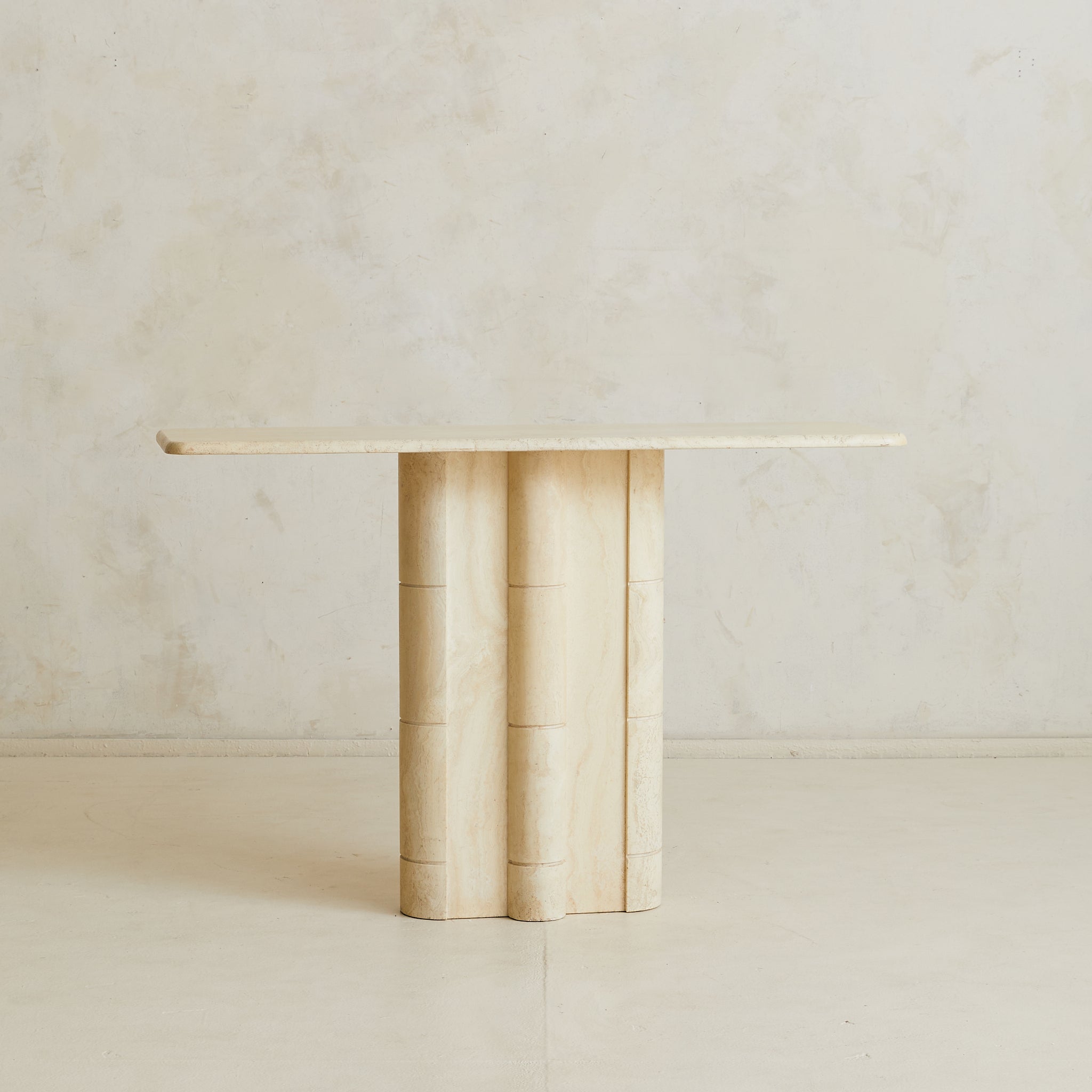 Italian Travertine Console Table with Pedestal Base, 1970s