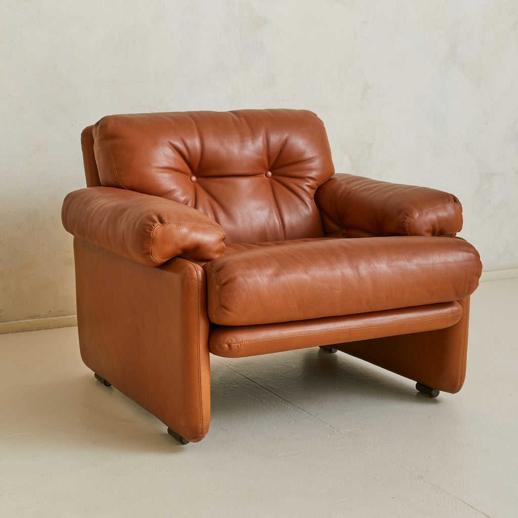 Italian 'Coronado' Leather Lounge Chair + Ottoman by Afra & Tobia Scar