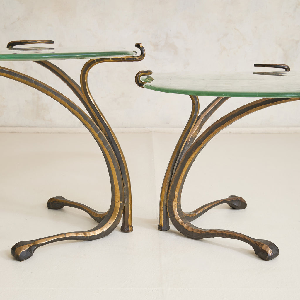 Pair of German Brutalist Bronze Nesting Coffee Tables Attributed to Lo