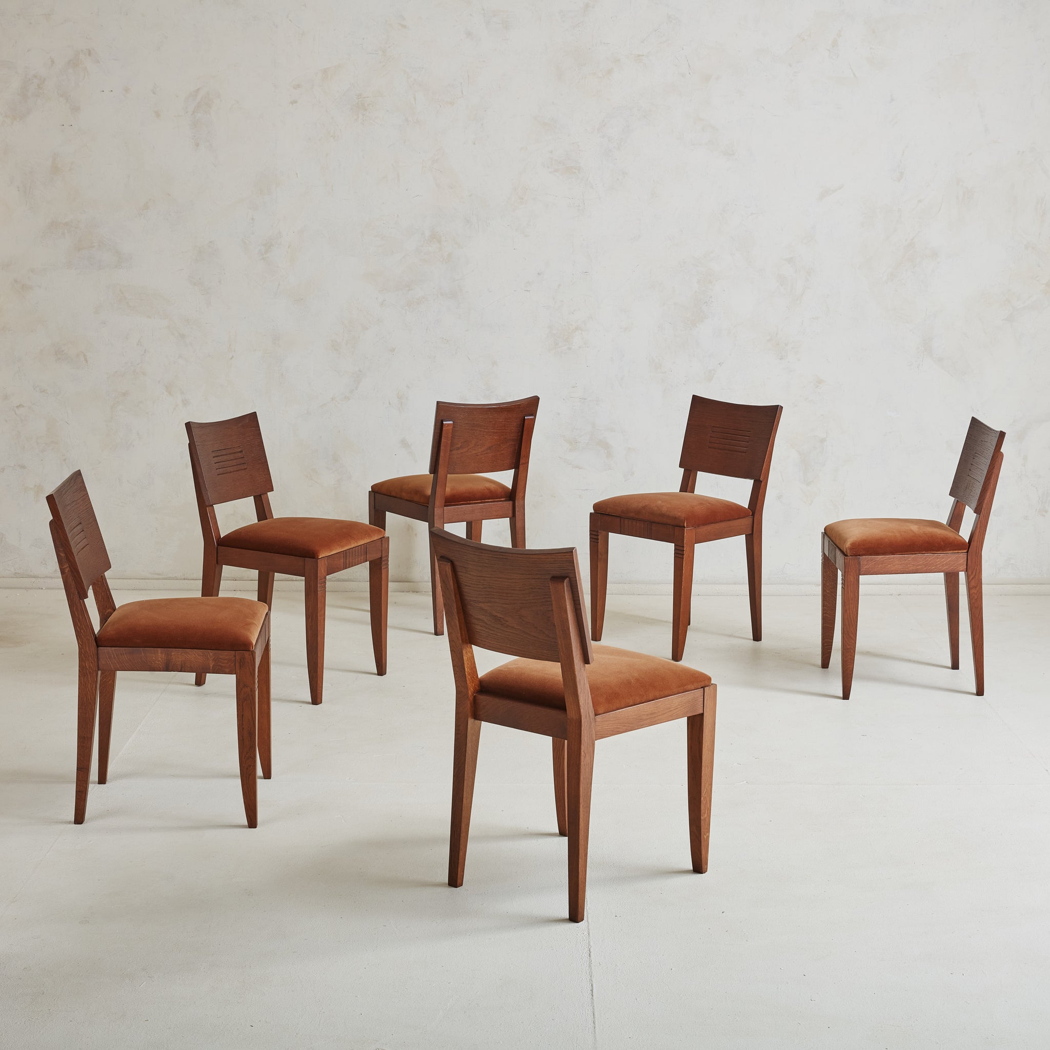 Set of 6 Art Deco Oak + Brown Velvet Dining Chairs in the Style of Cha –  South Loop Loft