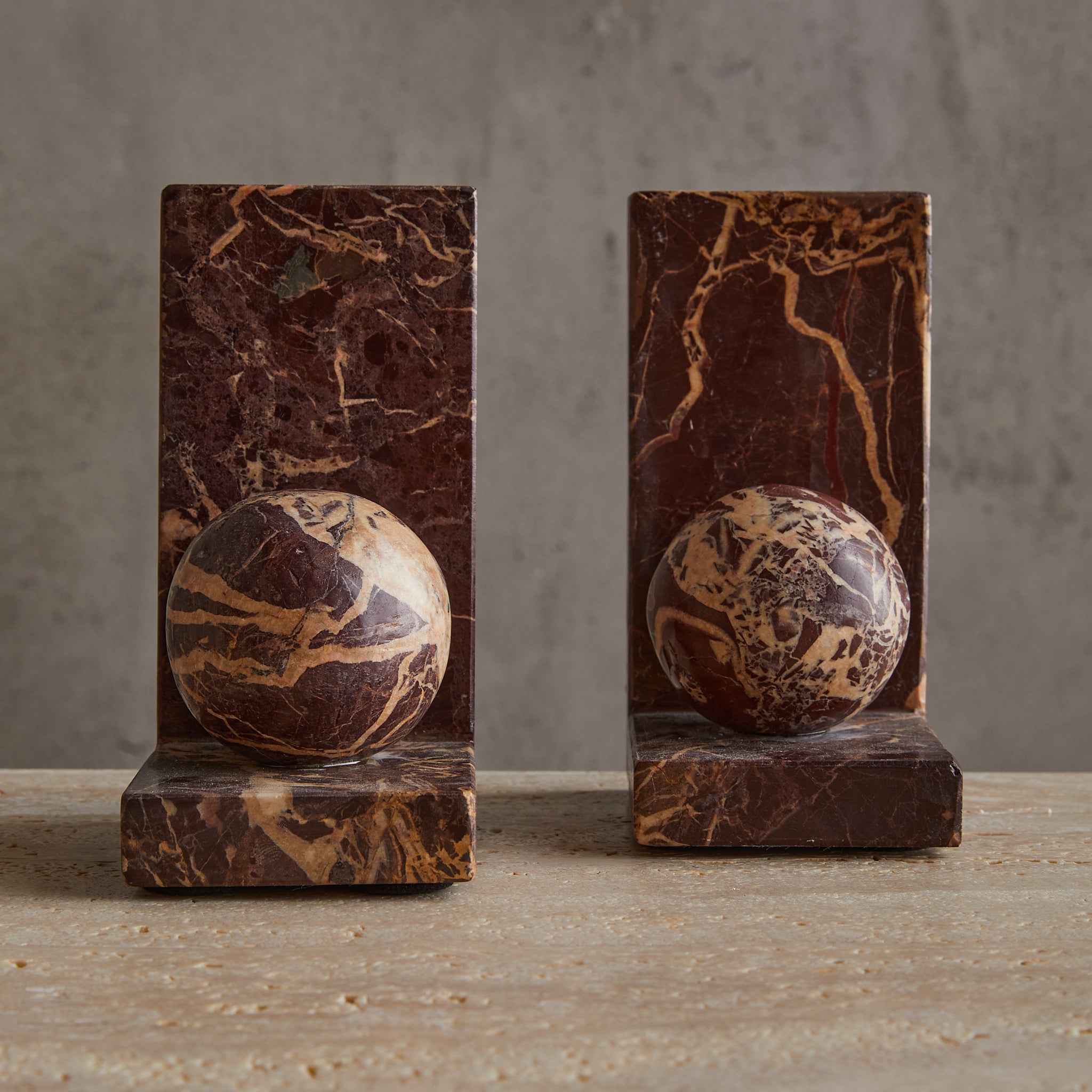 Pair of Maroon Marble Orb Bookends