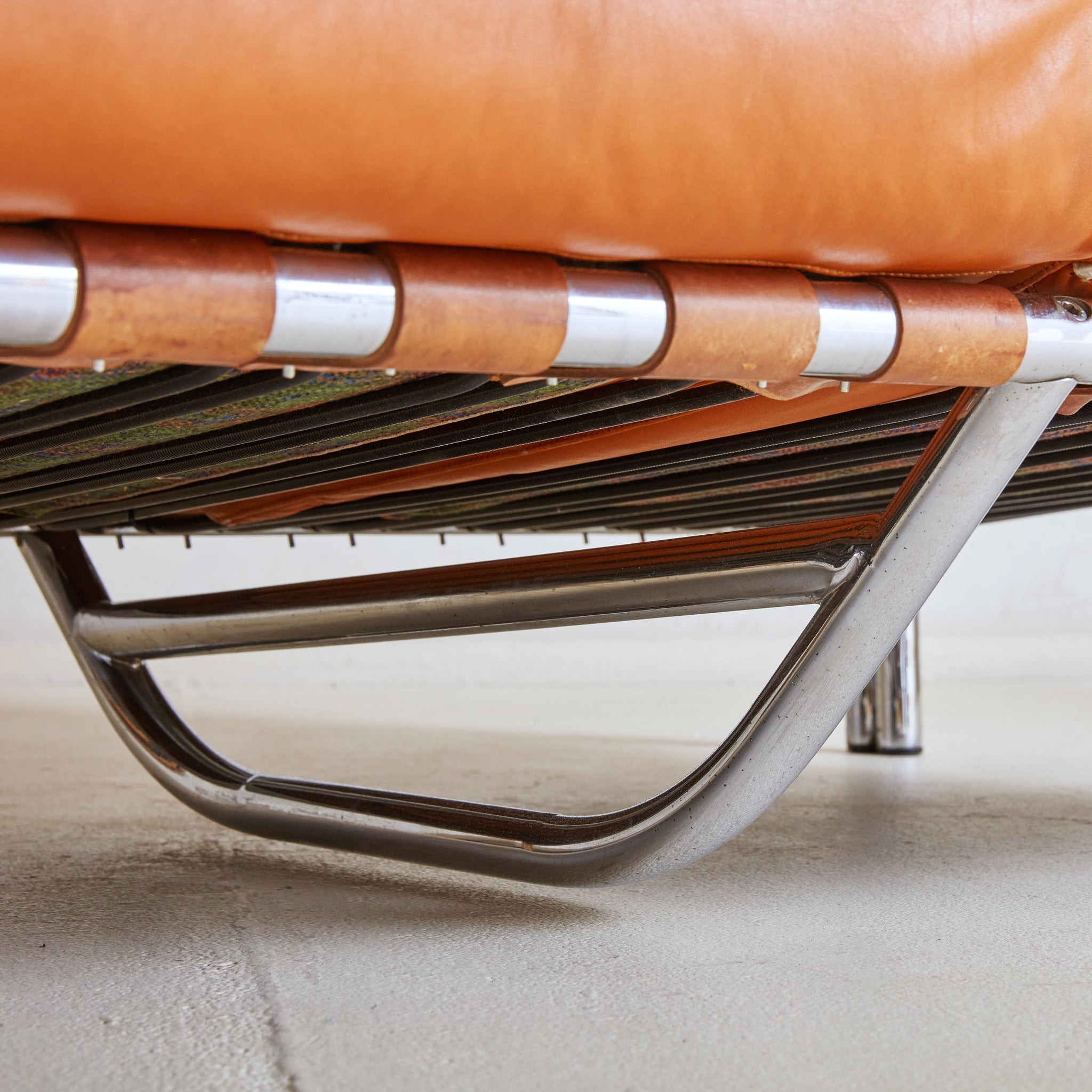 Stringa' Cognac Leather + Chrome Loveseat by Gae Aulenti for Poltrono