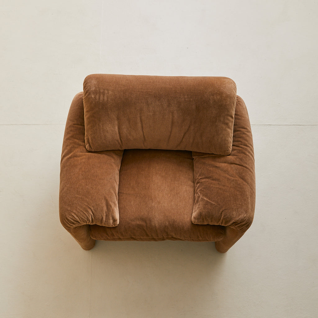 Italian ‘Maralunga’ Brown Velvet Armchair by Vico Magistretti for Cass