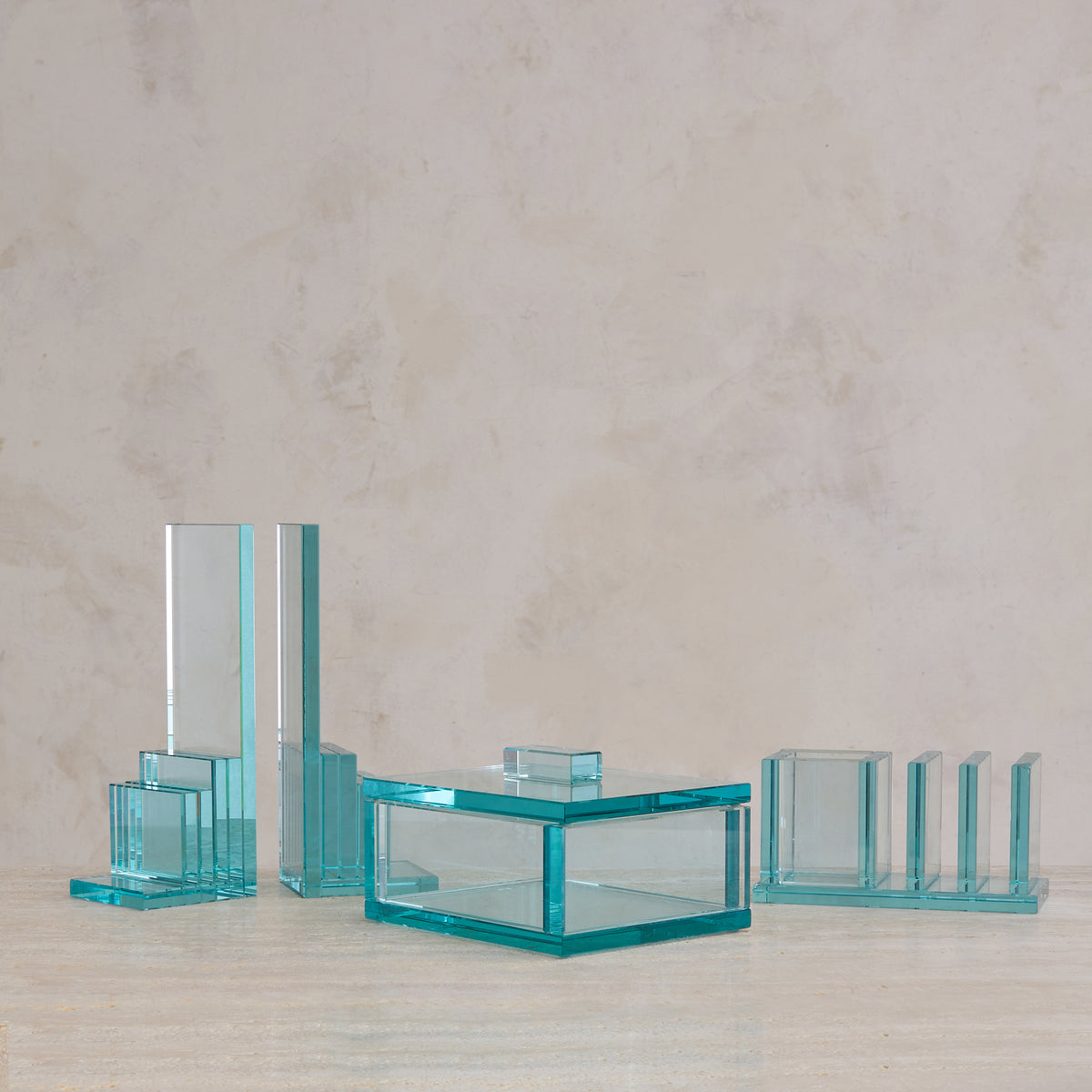 Crystal Desk Set Italian 4-Piece Crystal Desk Set in the Manner of Fontana Arte, 1960s