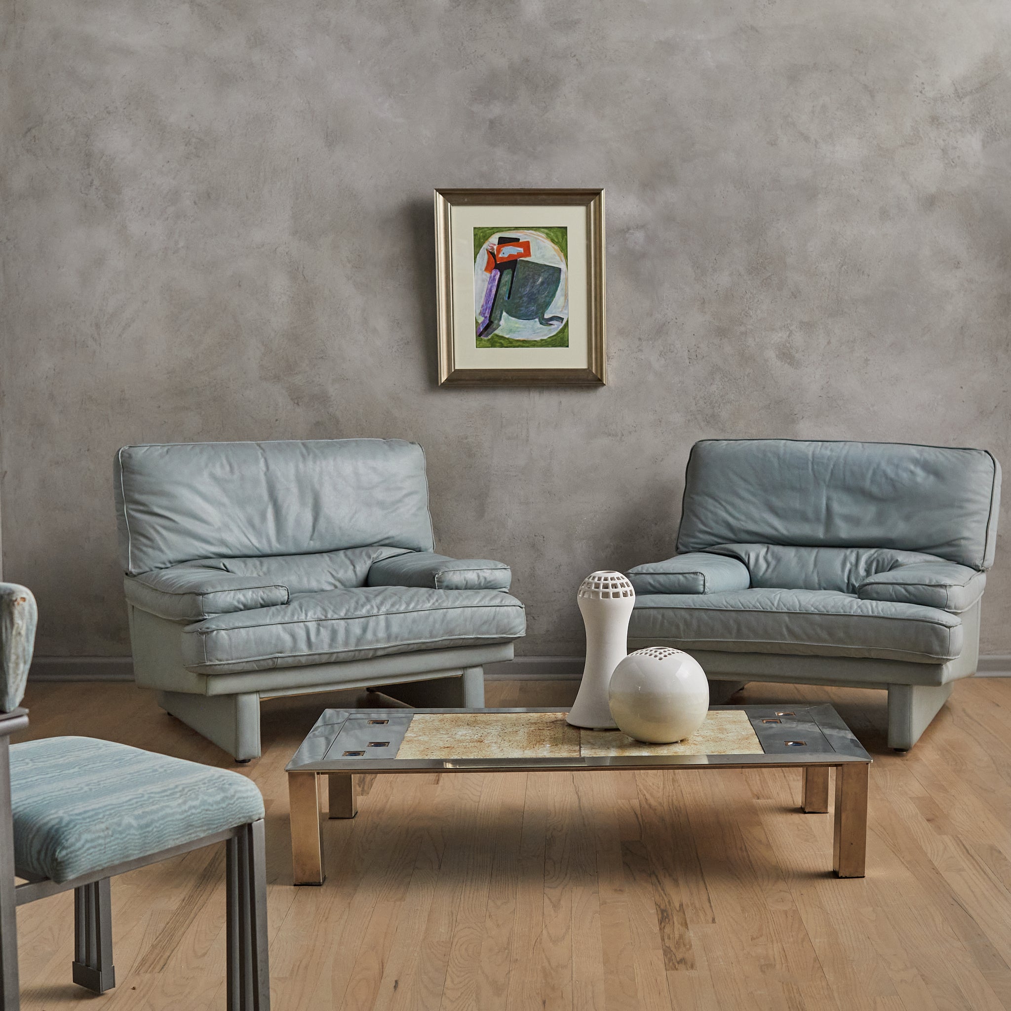 Italian Blue Leather 'Ambassador' Chair by Nicoletti Salotti for Avant