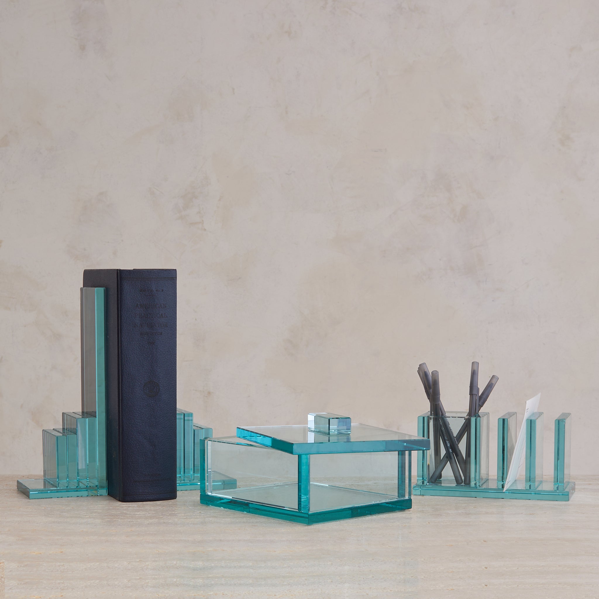 Crystal Desk Set Italian 4-Piece Crystal Desk Set in the Manner of Fontana Arte, 1960s