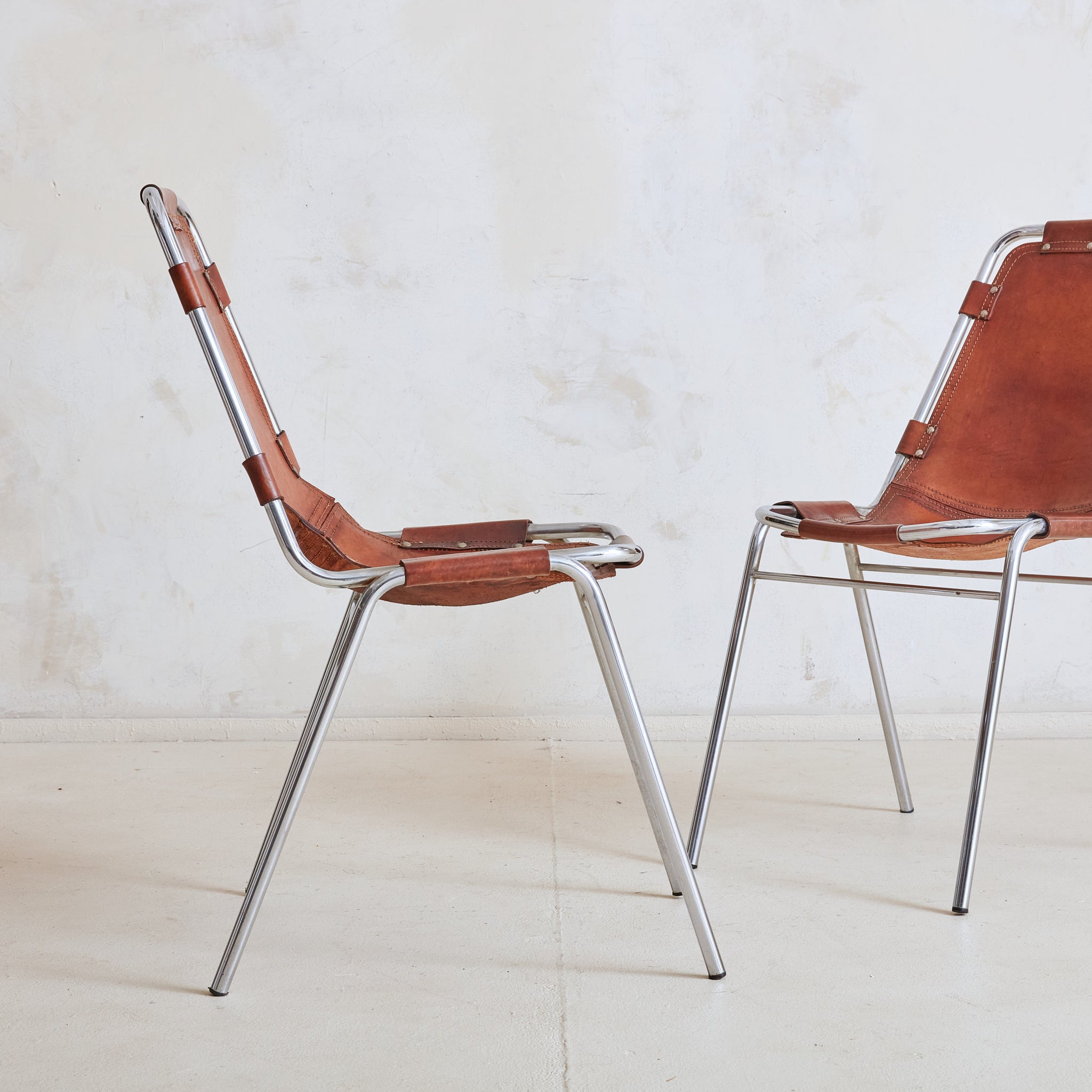 French Cognac Leather Les Arcs Chair Attributed to Charlotte Perriand,