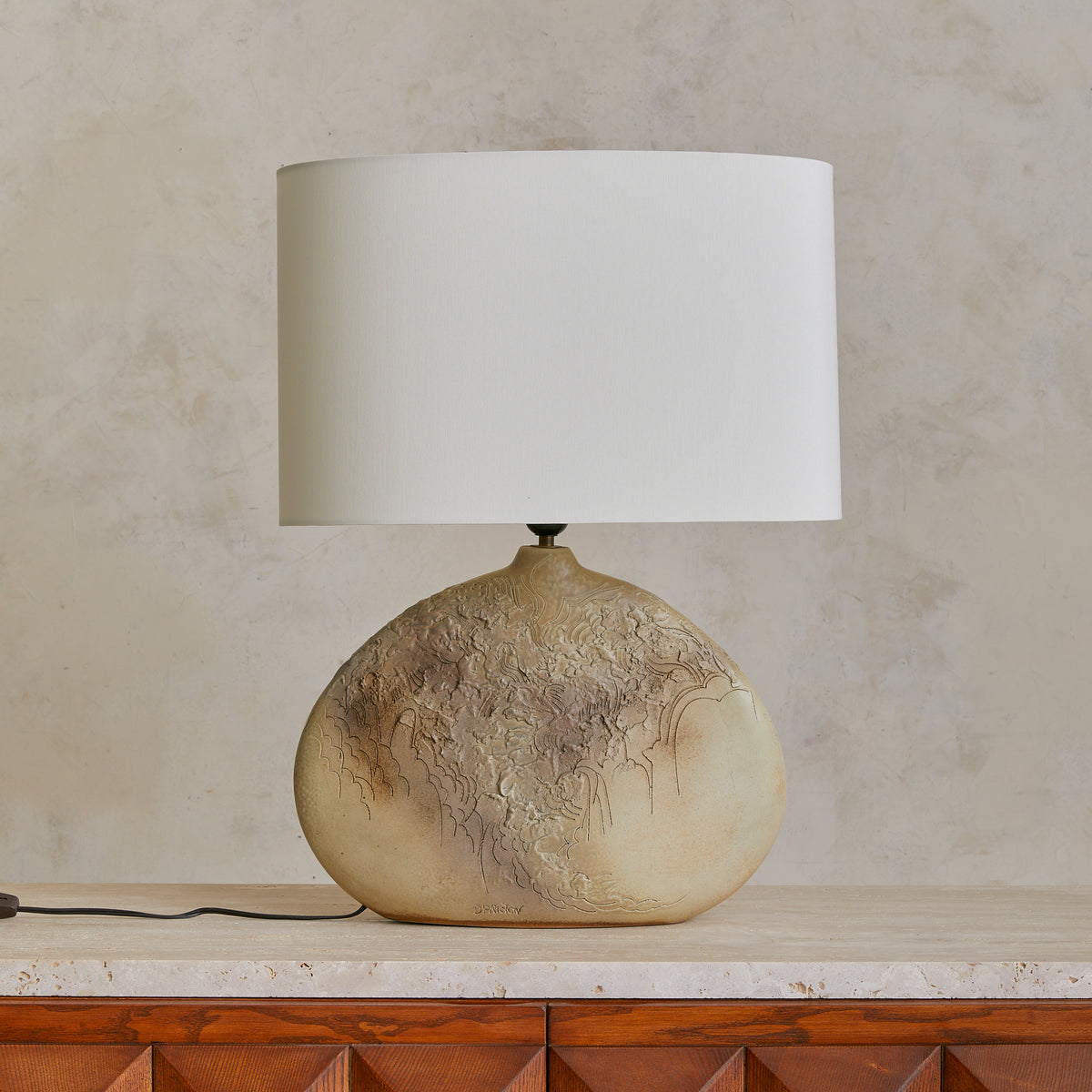 French Textured Ceramic Table Lamp by D. Prioton, 1970s