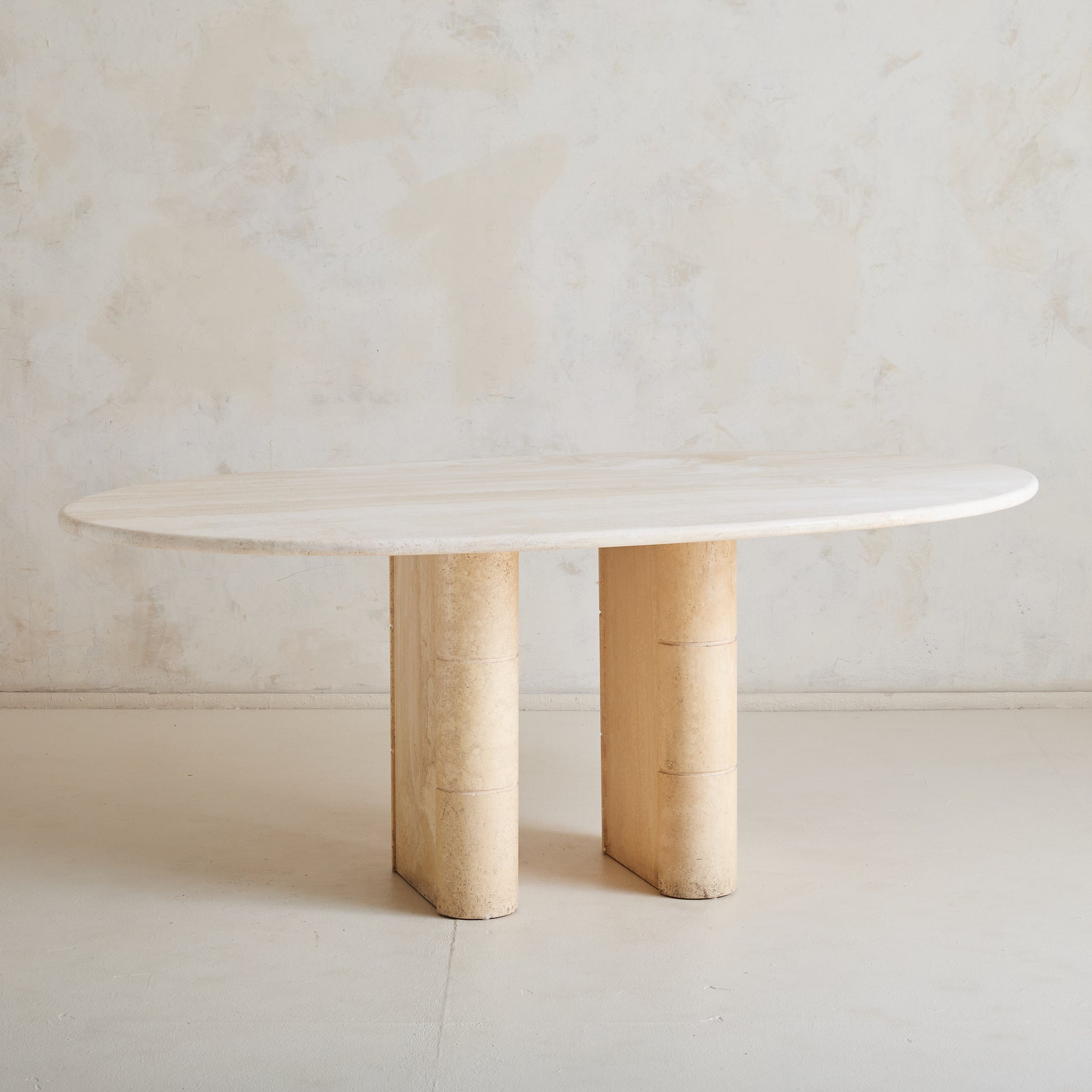 Italian Oval Travertine Dining Table, 1970s