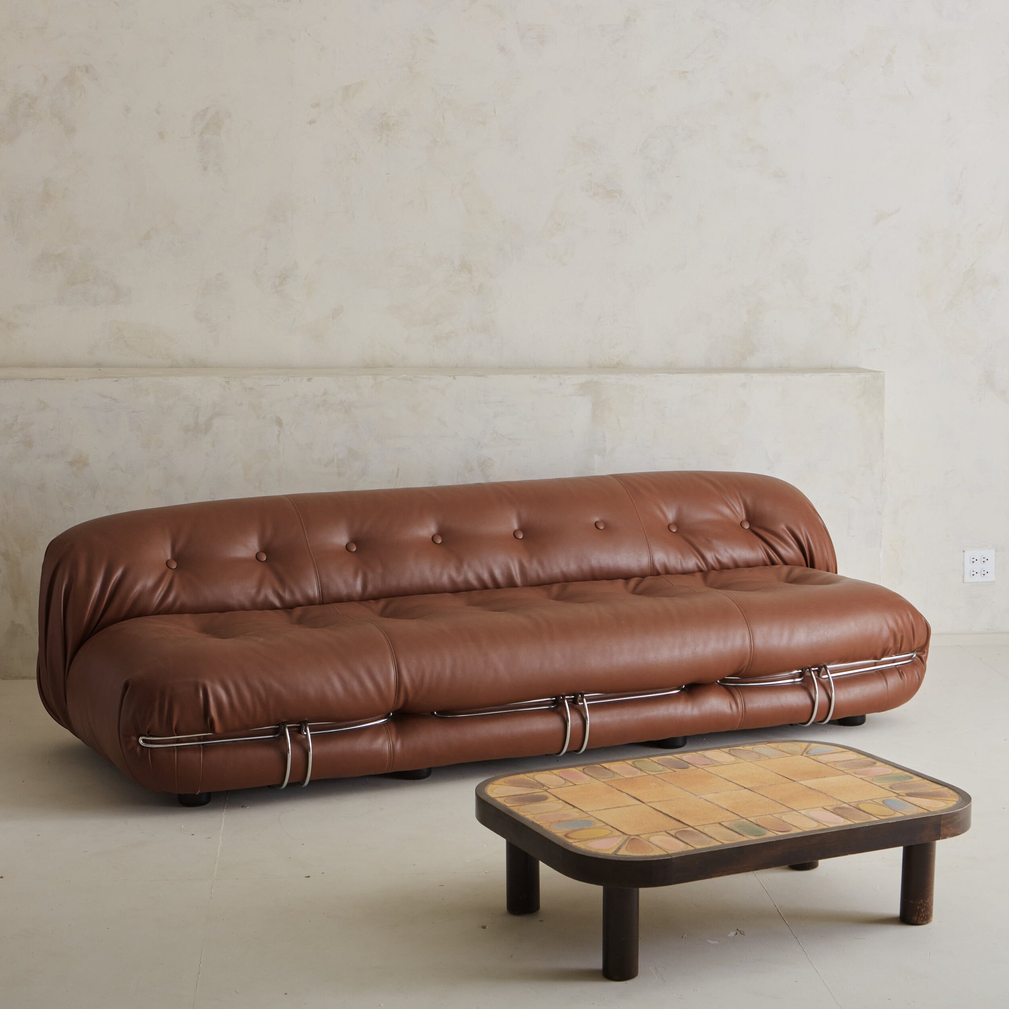 Three Seat Soriana Sofa by Afra and Tobia Scarpa for Cassina in Cognac