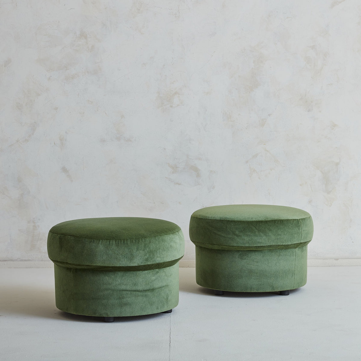 Pair of Round Ottomans in Sage Green Velvet, France 1960s – South Loop Loft